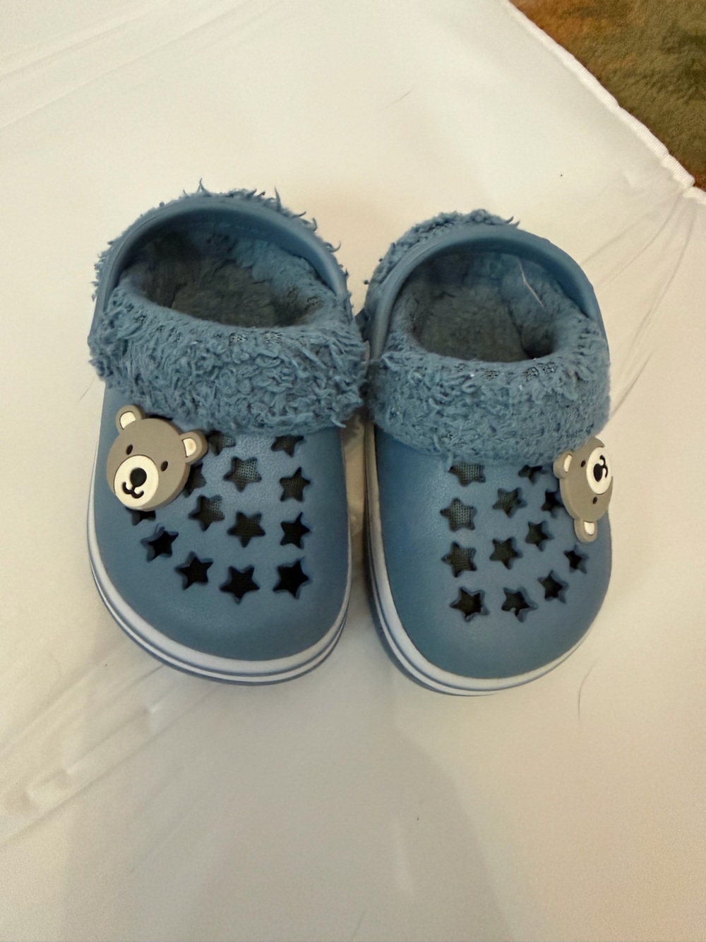 Kids Blue Bear Slip-On Clog with Fuzzy Lining